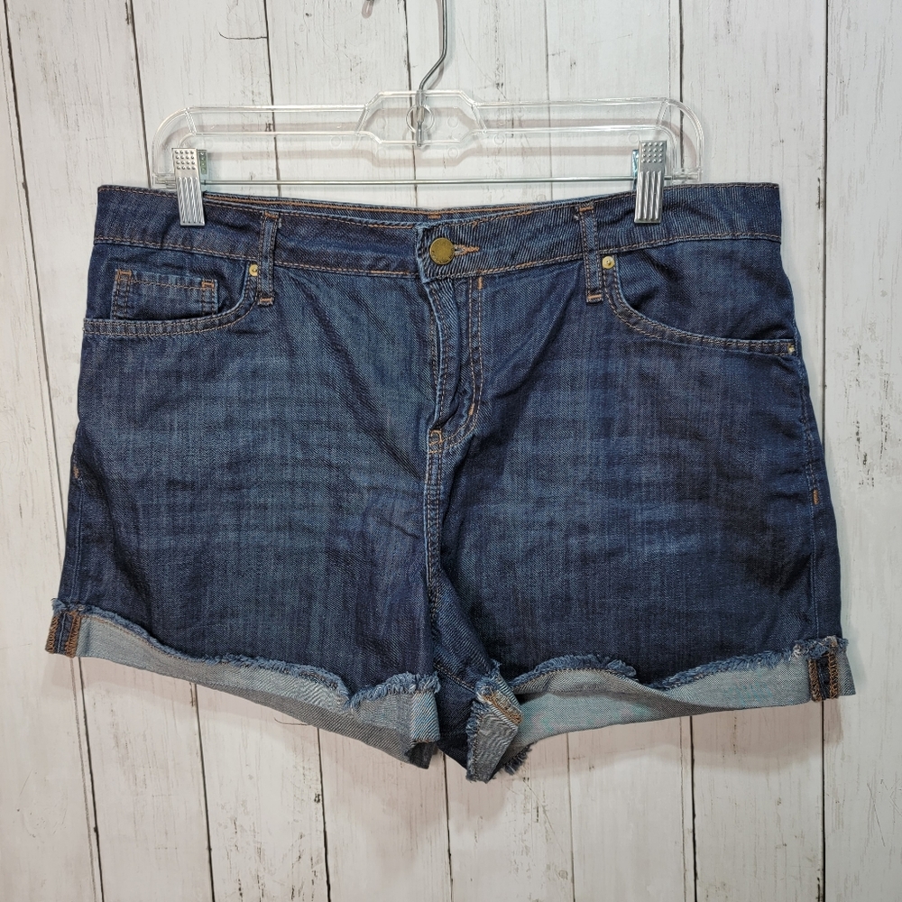 Calvin Klein Women's Lightweight Denim Jean Shorts Dark High Rise Size 12 Cuffed